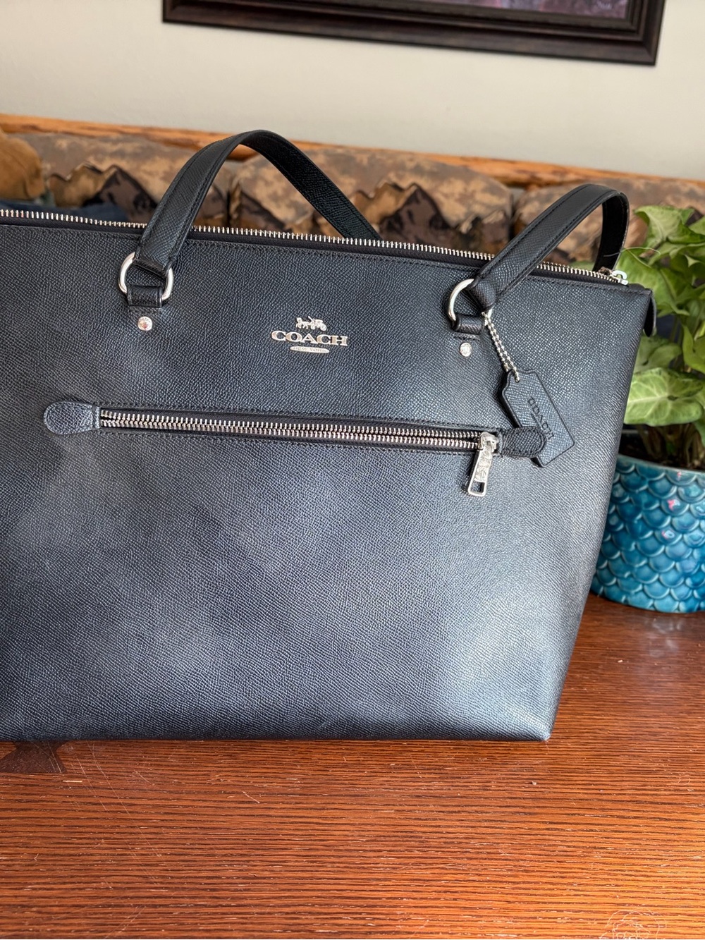 Coach Black Leather Briefcase Tote with Silver Hardware